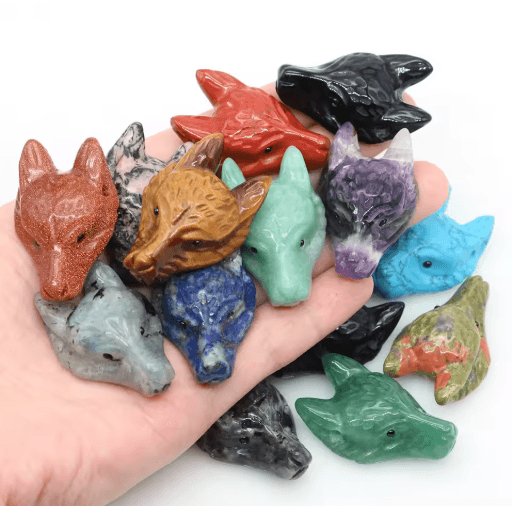 SpiritWolf Crystal Wolf Head Pendant – Hand-Carved Gemstone Necklace Charm