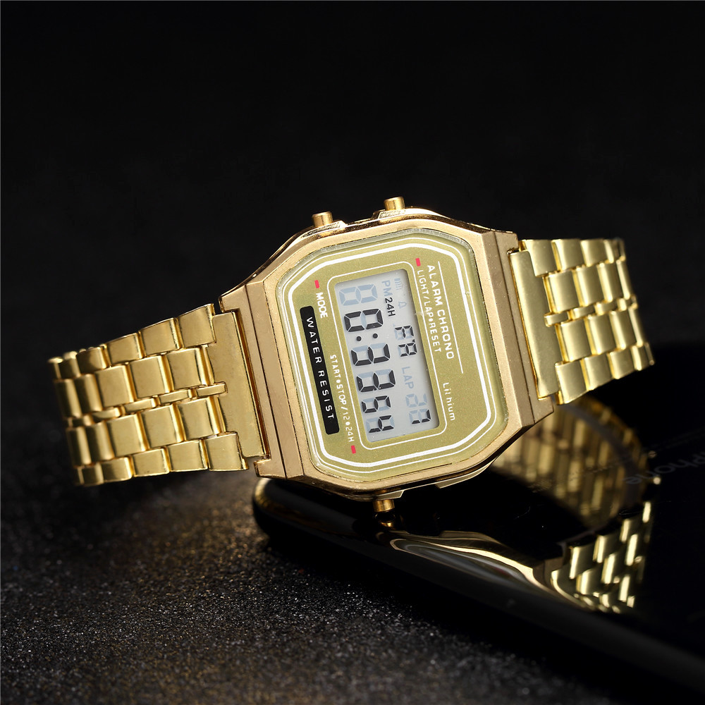 Gold Silver Stainless Steel Digital Watch for Women Business Electronic Wrist Watches