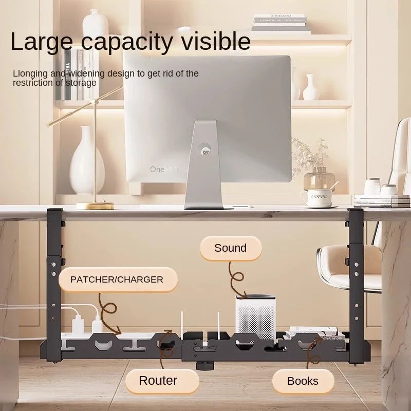 Telescopic Under Desk Cable Management Tray No Drill Metal Wire Organizer