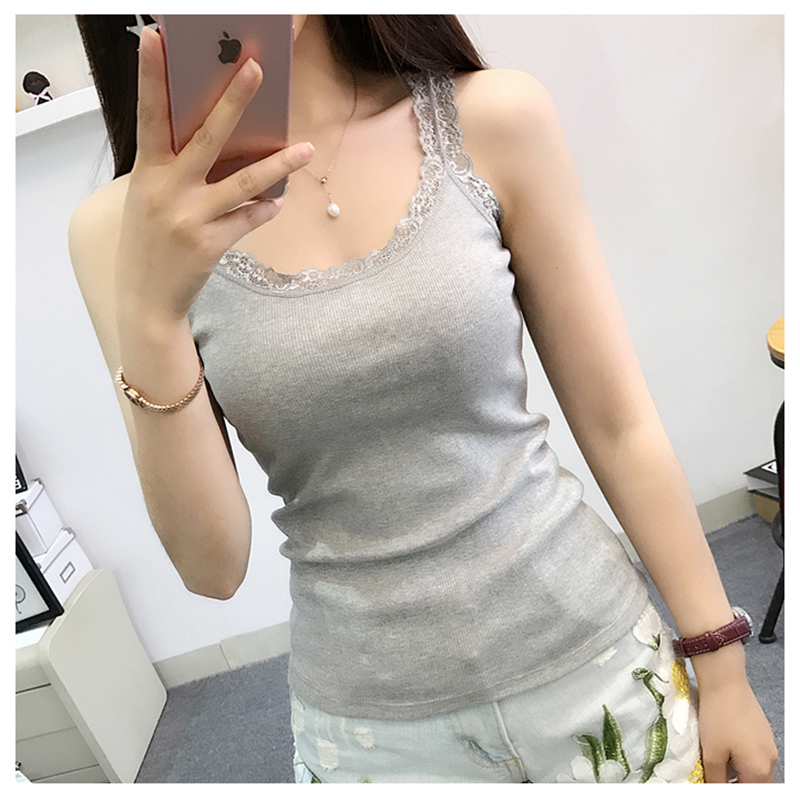 Women's Black Summer Tank Top, Lace Camisole Vest with Red Inside Wear, Sleeveless Loose Fit