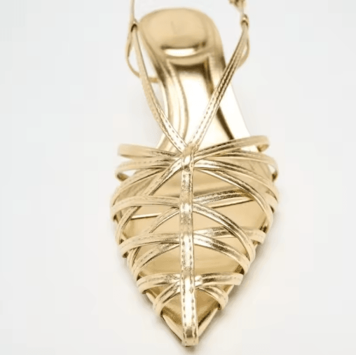 Luxury Gold Pointed Toe Slingback Heels Thin Strap High Heel Summer Sandals