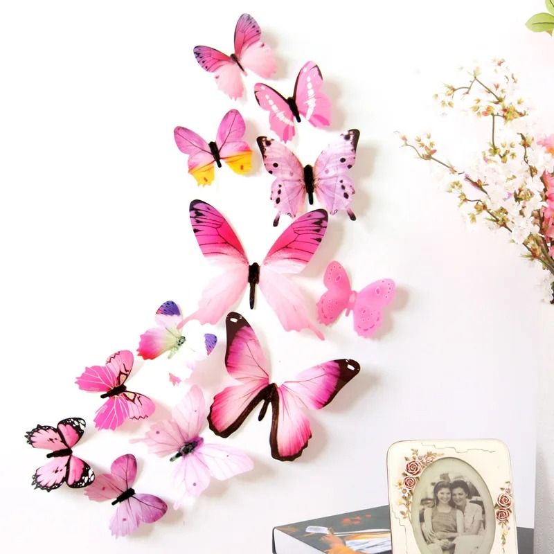 12Pcs 3D Butterfly Wall Decals | Realistic PVC Self-Adhesive Mural | Modern Living Room Home Decoration Set
