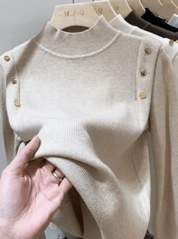 CozyCharm Womens Knitted Turtleneck Sweater with Button Detail