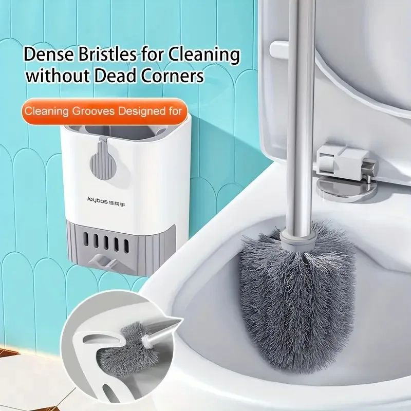 Wall Mounted Toilet Brush with Slim Holder – No Drill, Space-Saving Modern Design