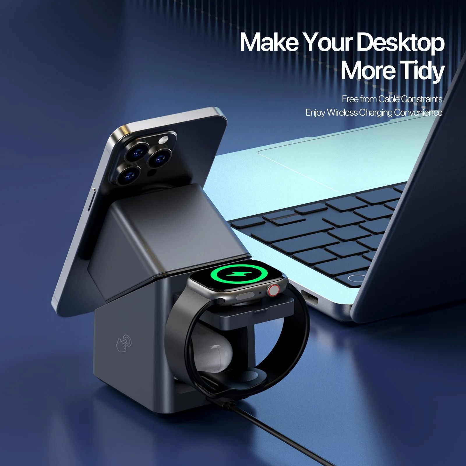 4-in-1 Auto-Rotation Wireless Charging Station – High-Speed Magnetic Dock with Digital Clock