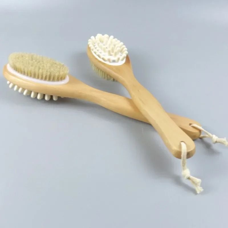2 In 1 Natural Bristle Dry Skin Body Massage Brush