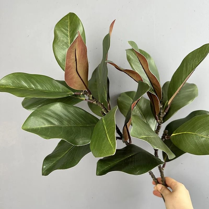 Artificial Magnolia Leaf Branches Green Plant Decoration Pack 2