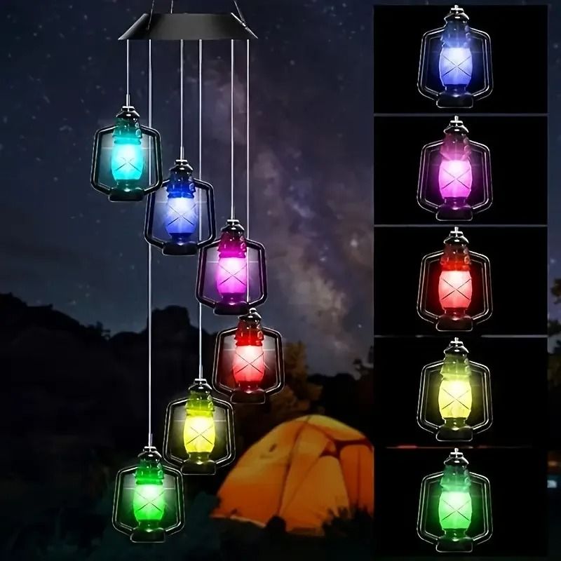 Solar Wind Chime Kerosene Lamp Retro Hanging Lantern for Garden and Porch Decoration