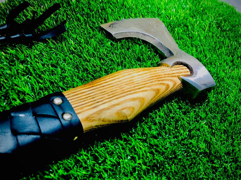 Beautiful Handmade Carbon Steel Hunting/Camping axe with leather cover