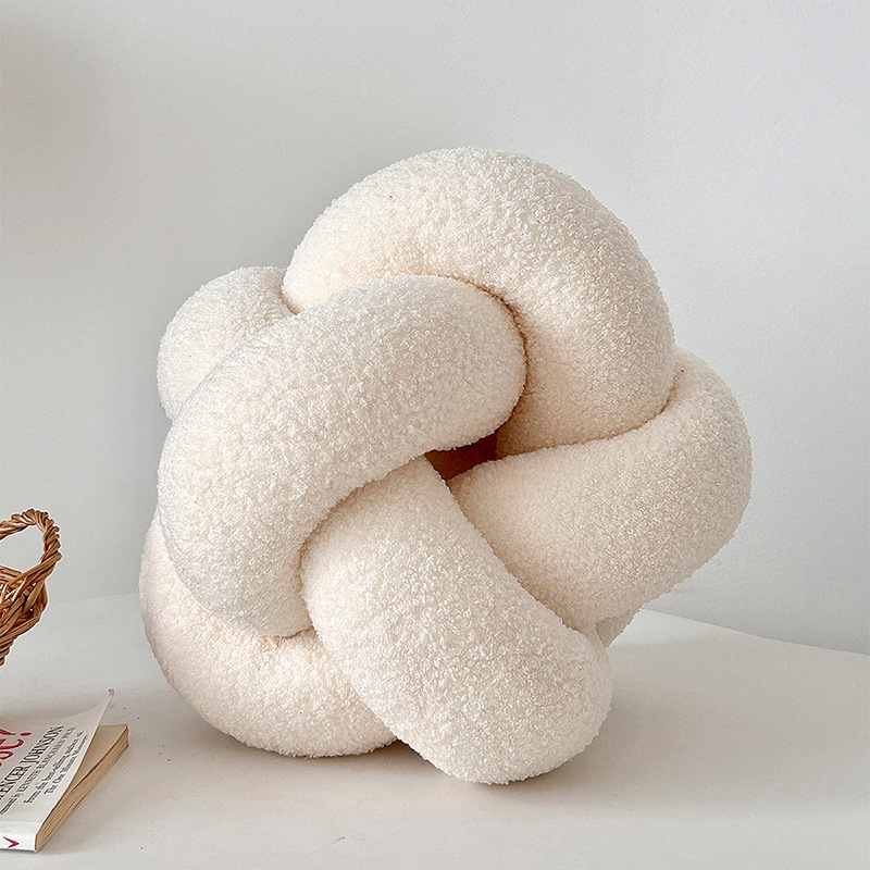 Single-Standed Knotted Ball Pillow, Lamb Velvet Sofa Cushion, Bed Backrest