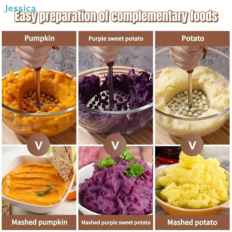 Stainless Steel Potato Masher – Heavy Duty Food Masher with Wooden Handle for Easy Mashing of Potatoes, Vegetables