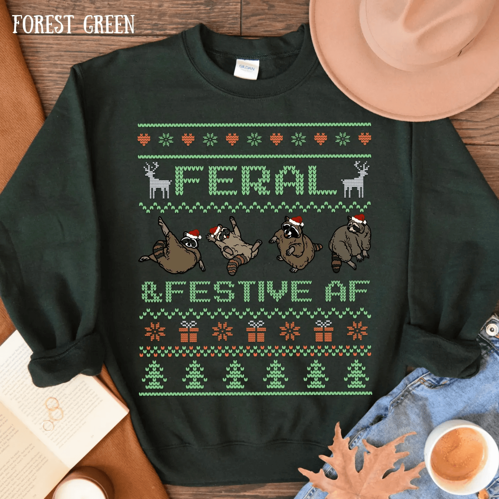Funny Christmas Raccoon Sweatshirt Cute Ugly Christmas Sweater Festive Holiday Shirt