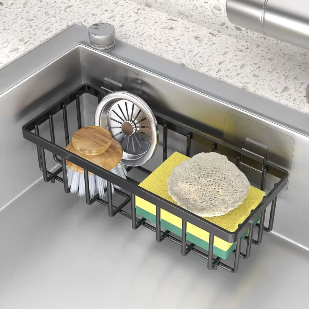 Kitchen Sink Drain Rack Organizer Sponge Holder with Soap and Brush Storage