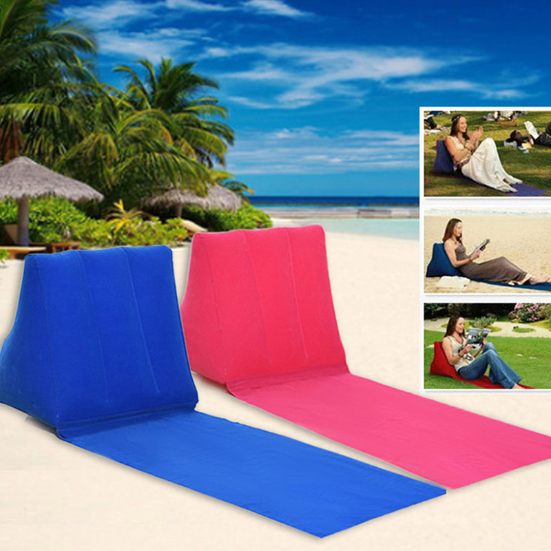 Inflatable Beach Cushion Backrest Portable PVC Flocked Lounger for Beach and Camping