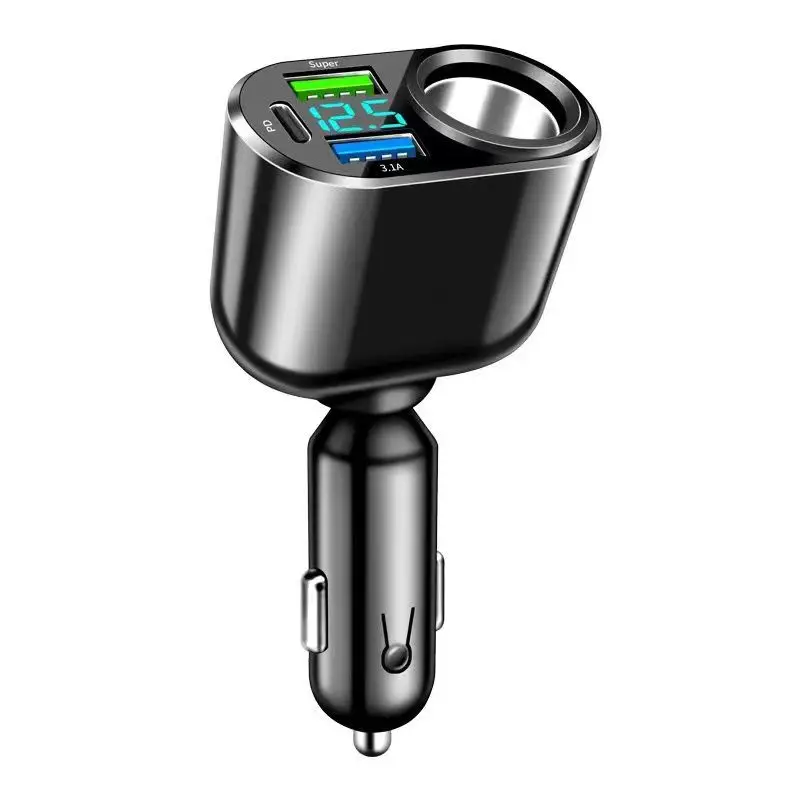 Voltage Display Car Phone Charger Adapter, Extend Port, Super PD Fast Charge for iPhone Samsung