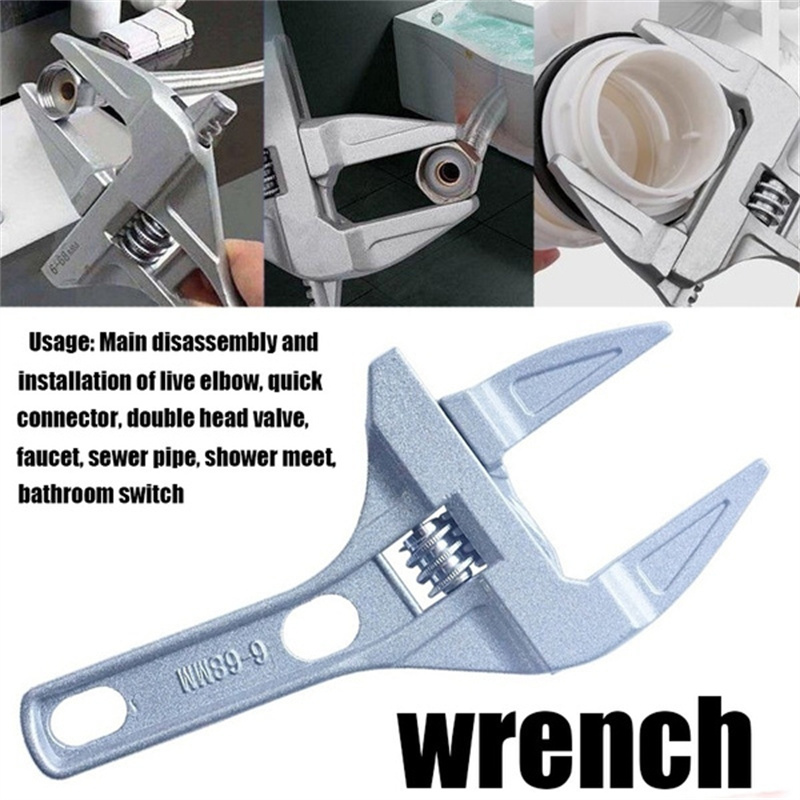 Multifunctional Aluminum Spanner, Mini Adjustable Bathroom Wrench, Strong Clamping Large Open End Tool for Bathroom Repa