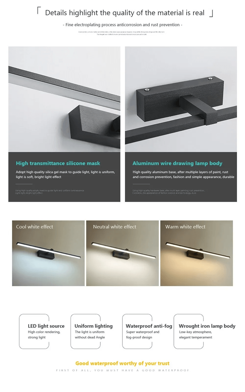 Waterproof LED Mirror Light Modern Bathroom Wall Lamp for Makeup