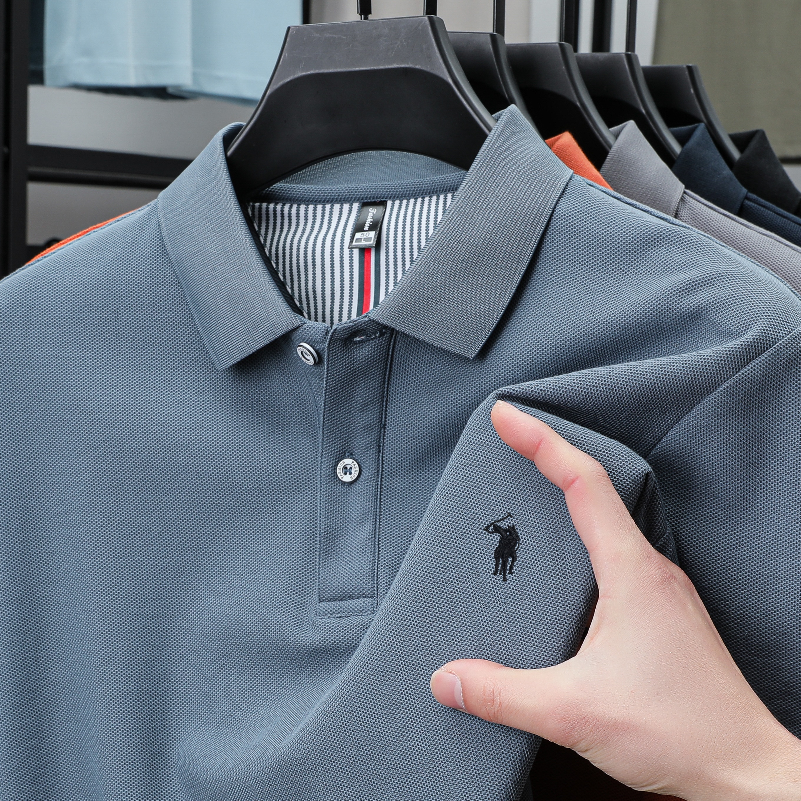 Men's Cotton Polo Shirt with Embroidery Breathable Business Casual Summer Fit