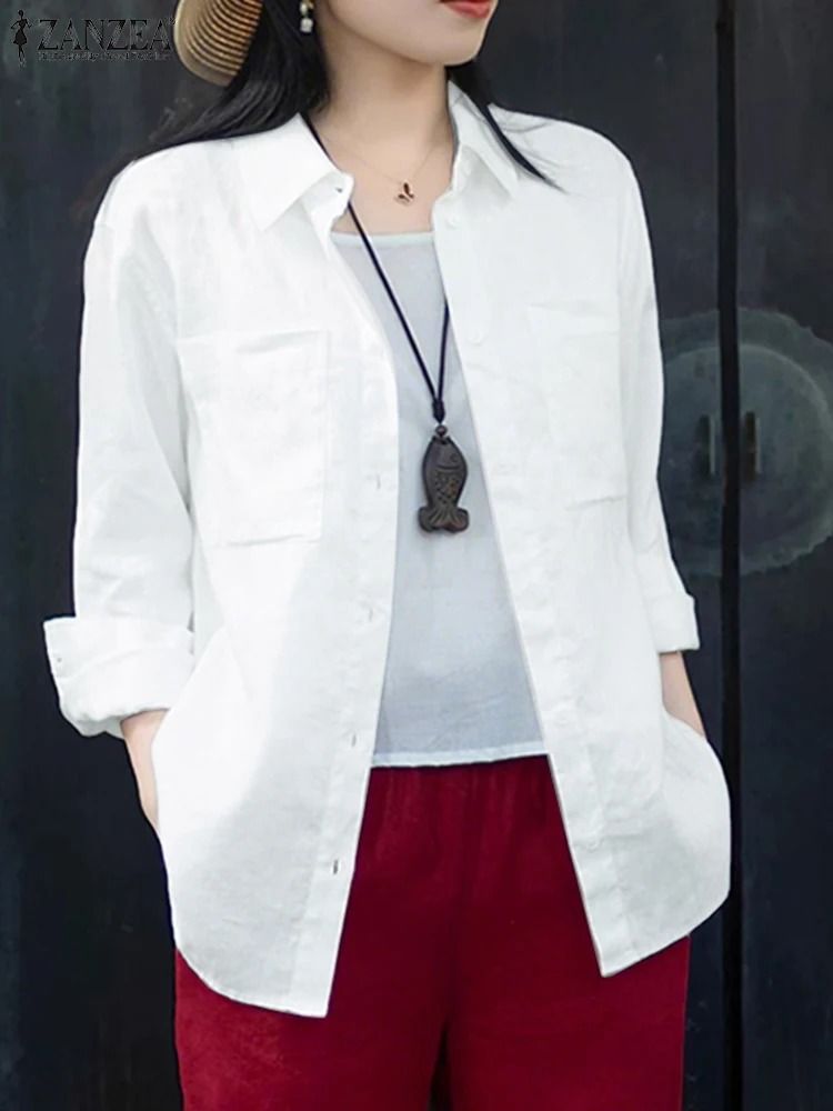 ZANZEA Womens Oversized Button Up Shirt Casual Long Sleeve Cotton Overshirt