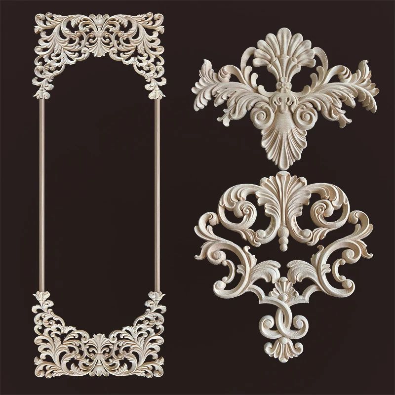 Floral Wood Corner Appliques for Furniture Decor