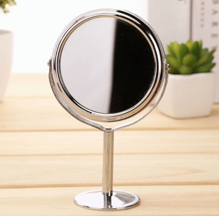 Double Sided Makeup Mirror with 360 Rotating Stand and 2x Magnifying View