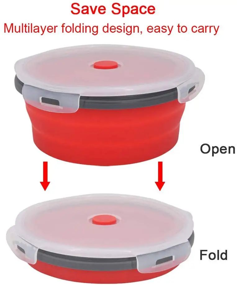 Collapsible Silicone Lunch Box with Lid – Microwave-Safe Folding Food Container for Work & Travel