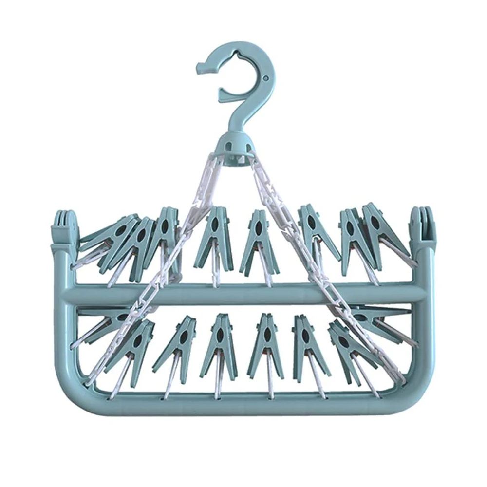 Foldable Clothes Drying Hanger with Multi Clips