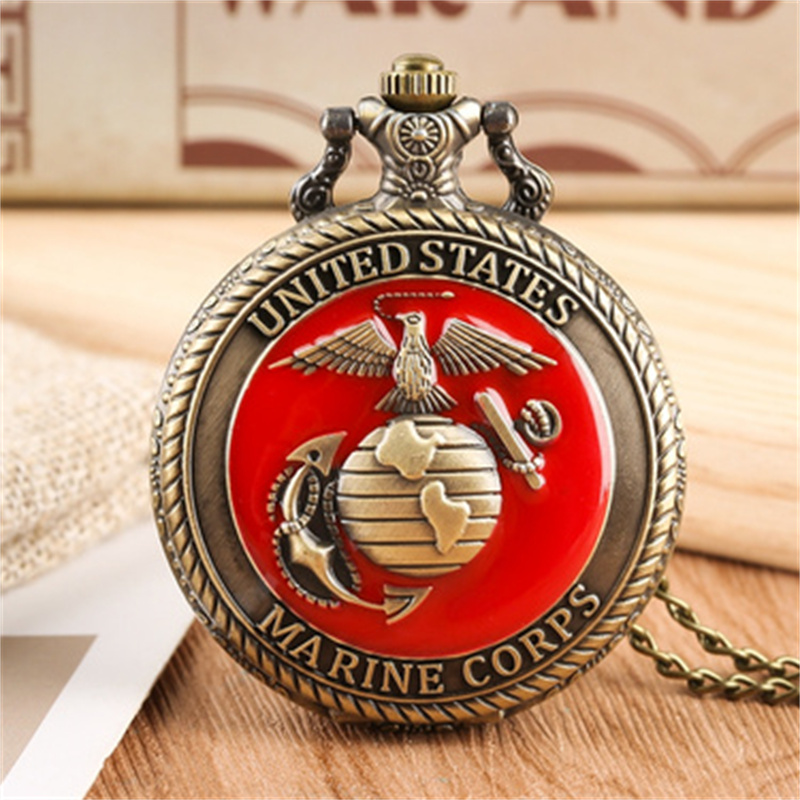Vintage Marine Corps Pocket Watch Necklace for Kids and Collectors