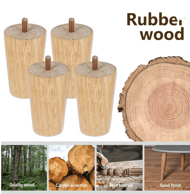 WoodRise Solid Wood Furniture Legs Table and Cabinet Replacement Feet Set