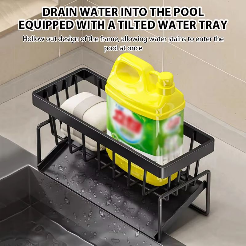 Kitchen Sink Organizer Rack with Drain Shelf for Countertop Storage