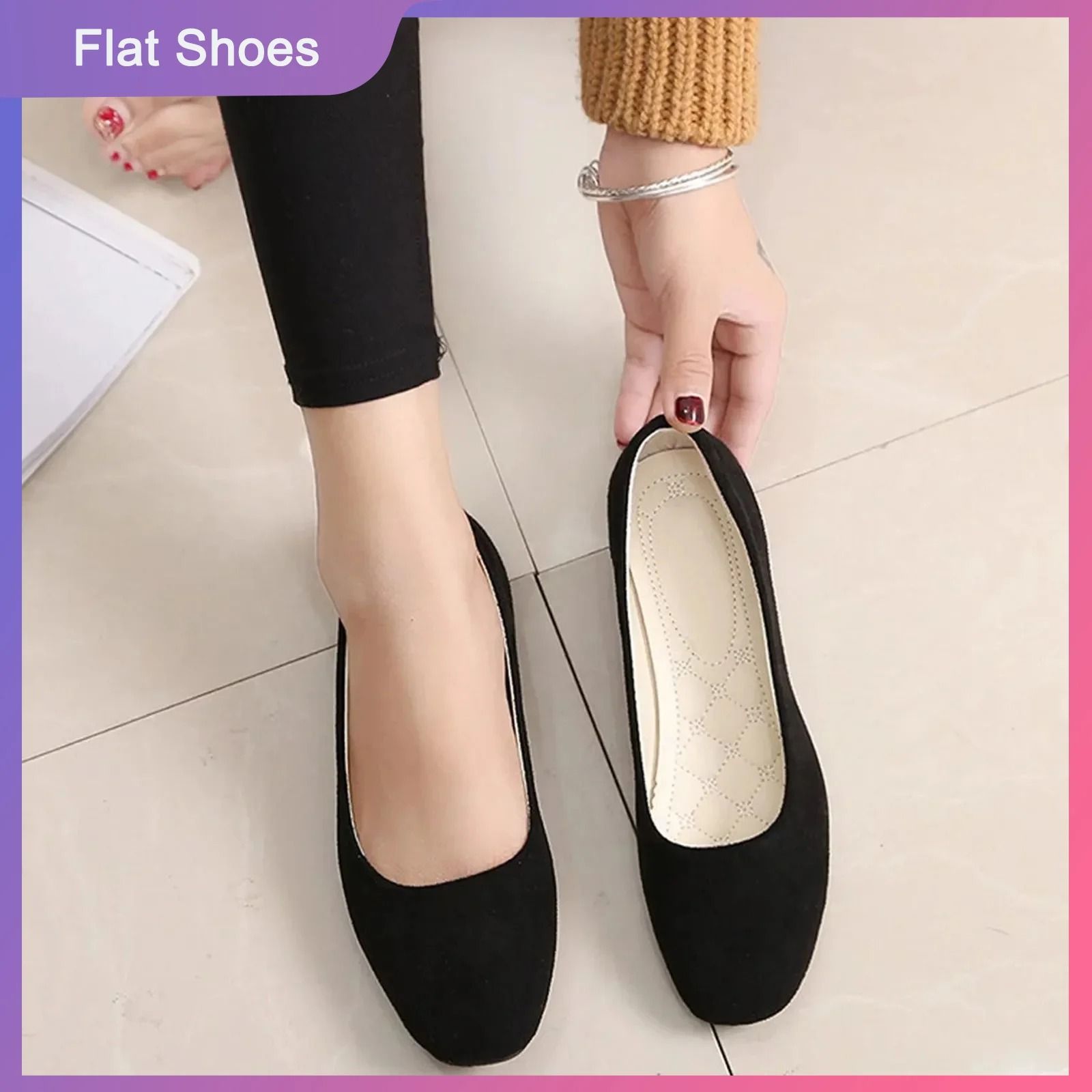 Women Suede Loafers Flat Heel Square Toe Basic Pumps