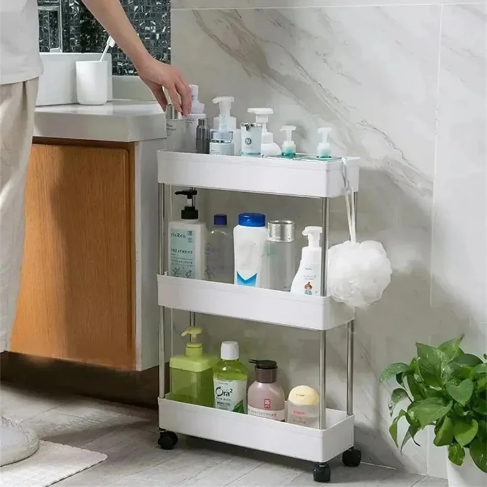 3/4 Tier Rolling Storage Cart: High Capacity Movable Shelf for Kitchen & Bathroom Organizers
