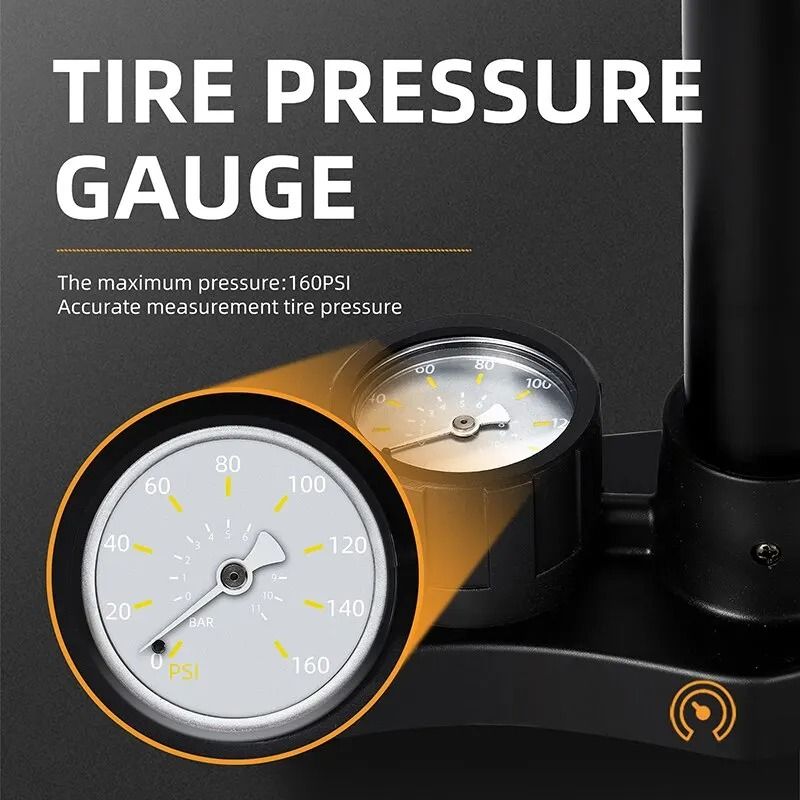 WEST BIKING 160PSI High-Pressure Bicycle Pump | Portable Stainless Steel Inflator with Gauge for Presta & Schrader
