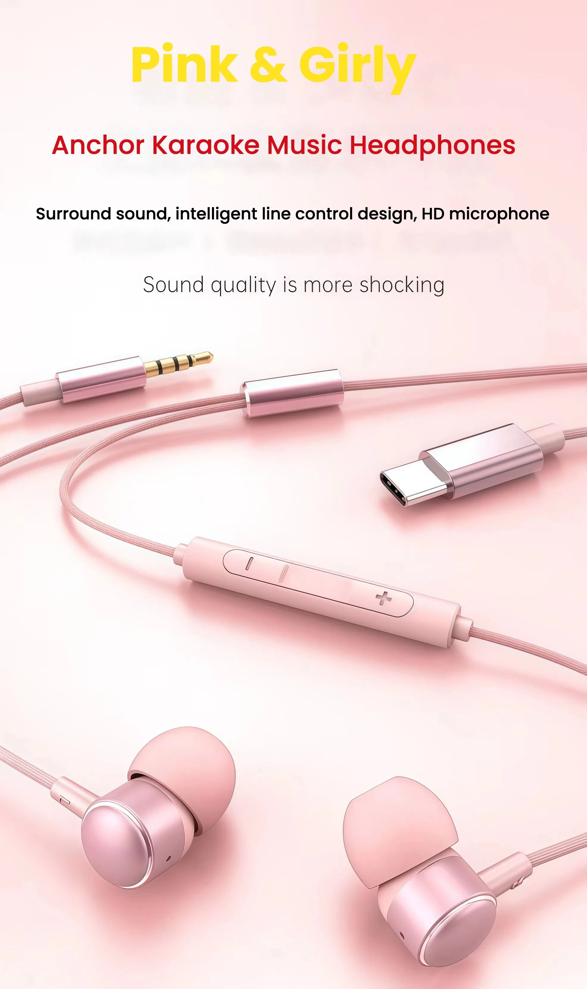 Universal HiFi USB-C Wired Earbuds with Digital Chip and 1.2M Cable