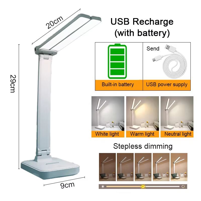 Rechargeable Foldable LED Desk Lamp with Touch Dimming and Eye Protection