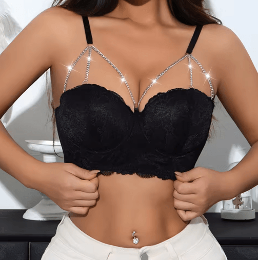 Diamond Chain Lace 3 to 4 Cup Underwire Push Up Bra