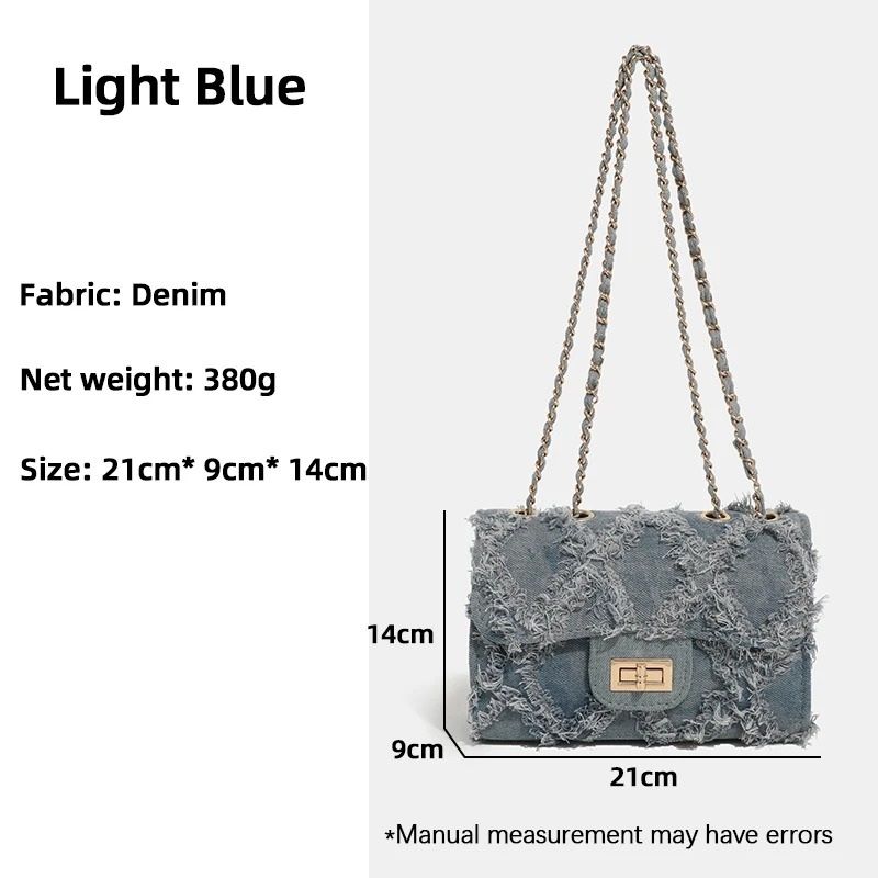 Trendy Shredded Denim Diamond Crossbody Chain Bag