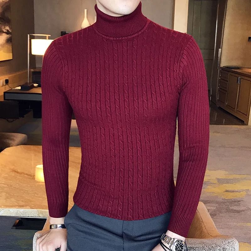 Winter High Neck Thick Warm Sweater Men Slim Fit Pullover Knitwear