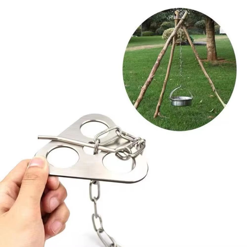 Stainless Steel Camping Tripod Pot Rack Outdoor Cooking Detachable Hanger