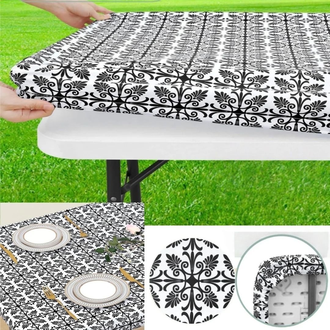 Elastic Fitted Plastic Tablecloth for Rectangle Tables