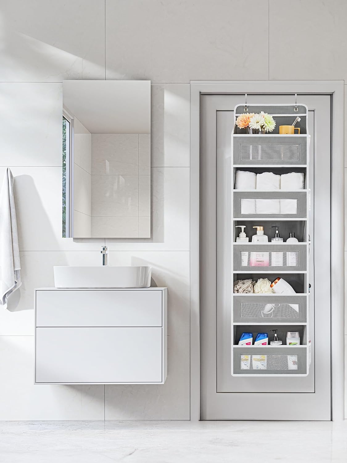 Shelf Hanging Over the Door Organizer Storage with 5Large Capacity Pockets for Bedroom Bathroom
