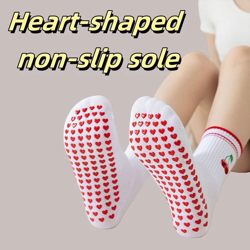 Womens Knitted Embroidered Non-Slip Yoga Socks EU 36–43 – Silicone Grip Pilates & Fitness Mid-Calf Socks