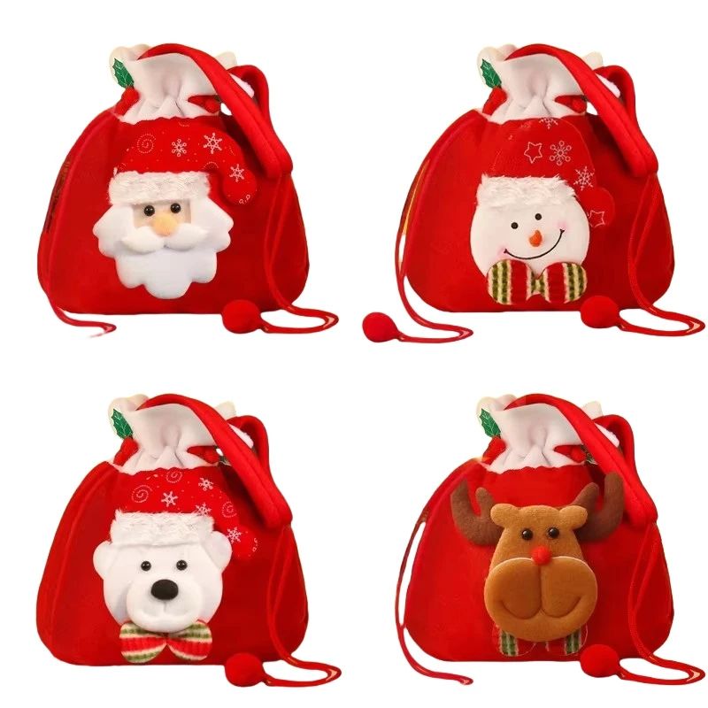 Christmas Drawstring Gift Bags with Handle Set