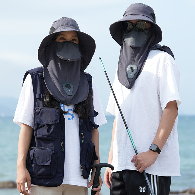 Outdoor Sun Hat with Fan, Neck Protection, and Breathable UV Shield for Mountaineering, Fishing, and Outdoor Activities