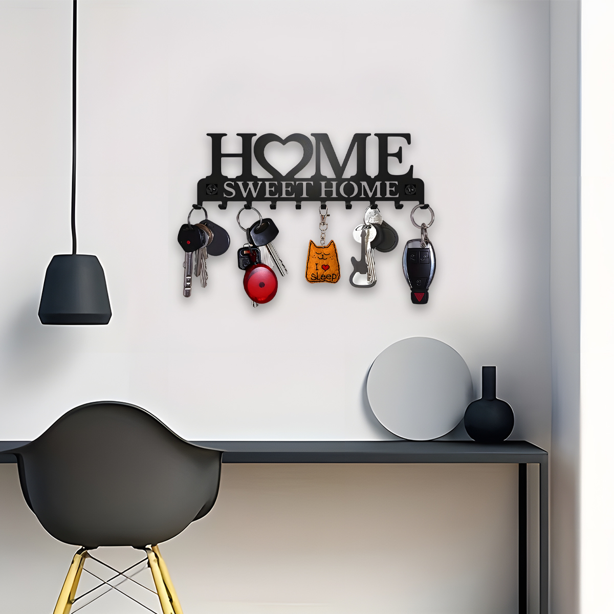 Black Metal Wall-Mounted Key Holder Rack, Sweet Home Design