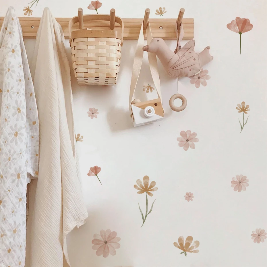 Flowers Wall Stickers, Child Water Colour Bedroom Decor, Living Room Home Art, Eco Friendly Removable Decals PVC