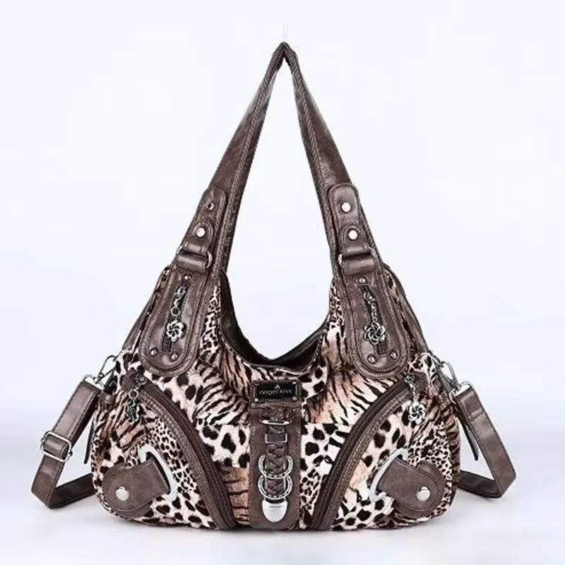 Angelkiss Leopard Print Women's Shoulder Bag Top-Handle Satchel Large Tote Purse