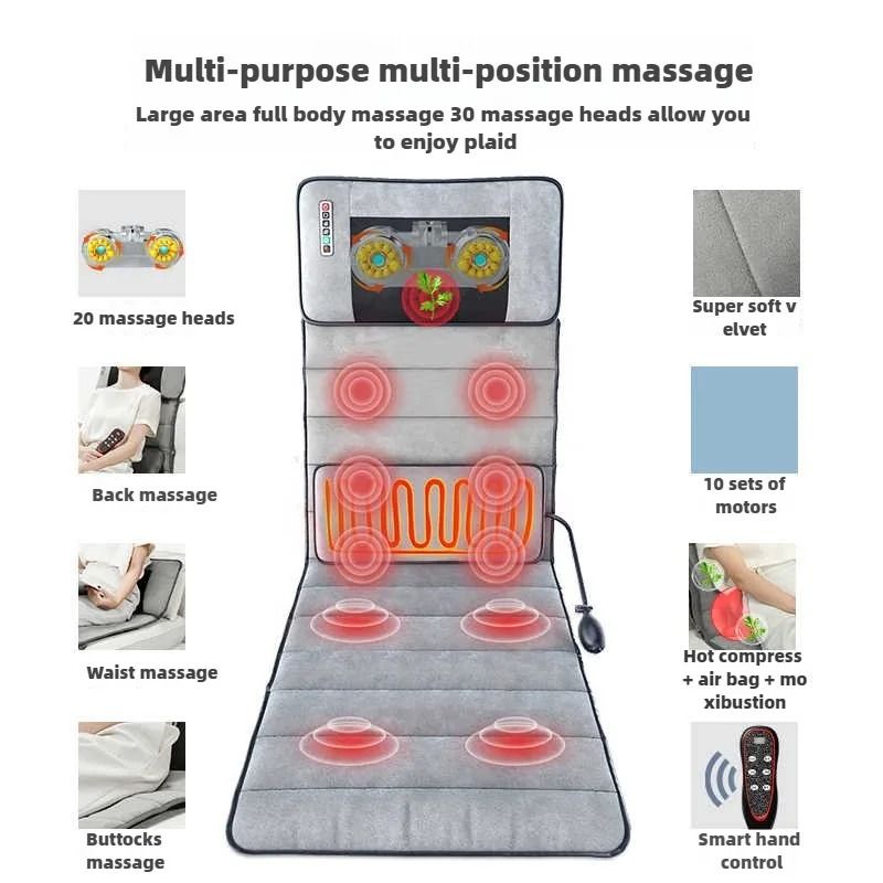 Electric Massage Mattress Full Body with Heating and Vibration Control