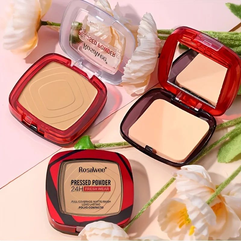 Matte Full Coverage Pressed Powder Foundation With Puff Applicator - 24H Fresh Wear Makeup