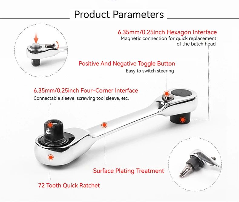 2-in-1 Compact Ratchet Wrench with Socket & Screwdriver Bits